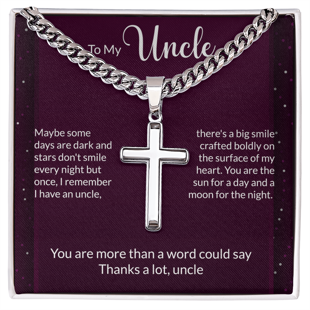 To My Uncle Cuban Link Chain with Engraved Artisan Cross
