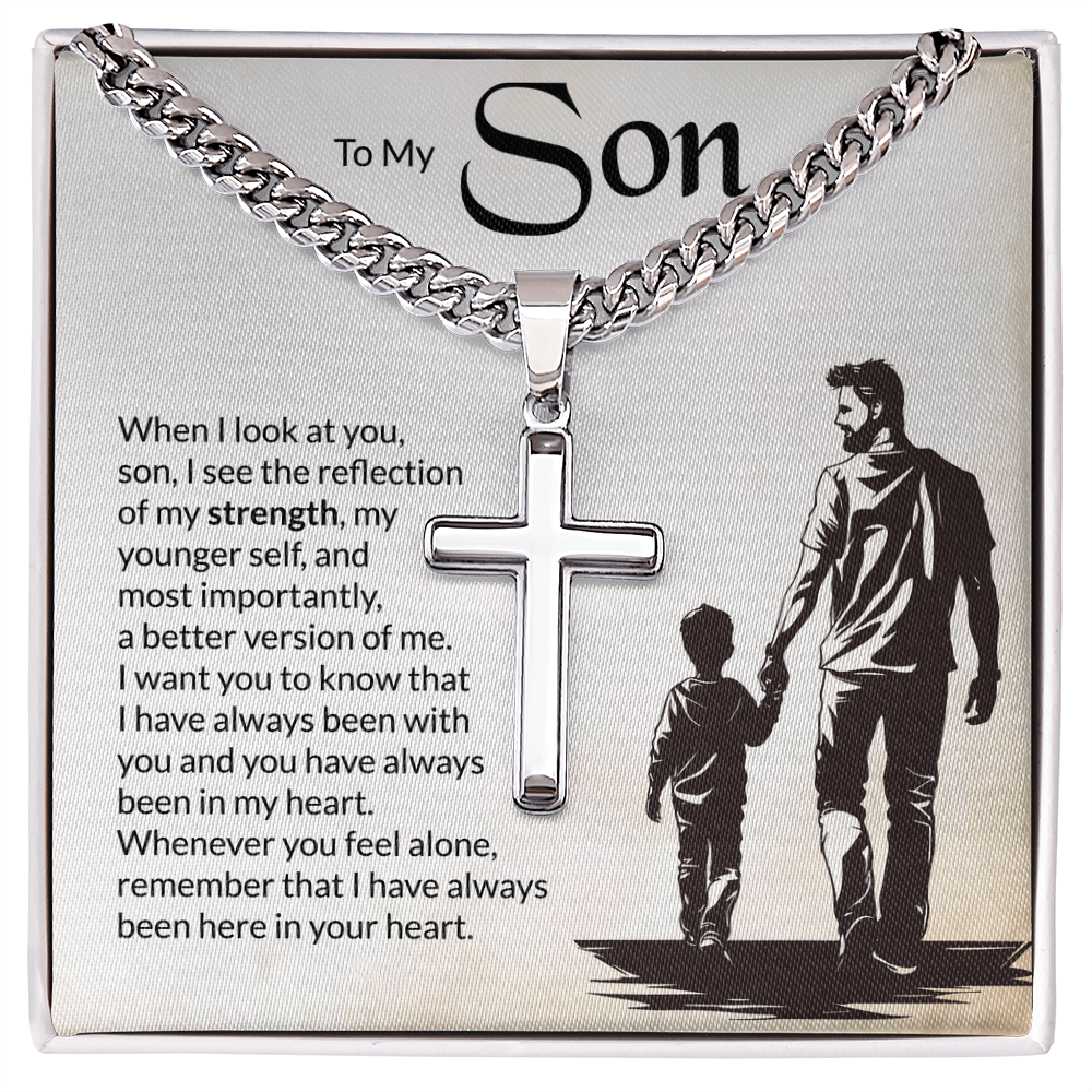 To My Son Cuban Link Chain with Engraved Artisan Cross